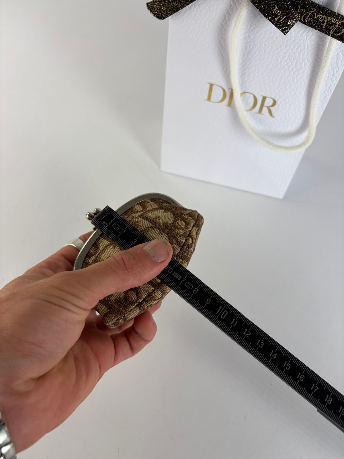 Vintage Dior Oblique Jacquard Coin Purse Brown Cream