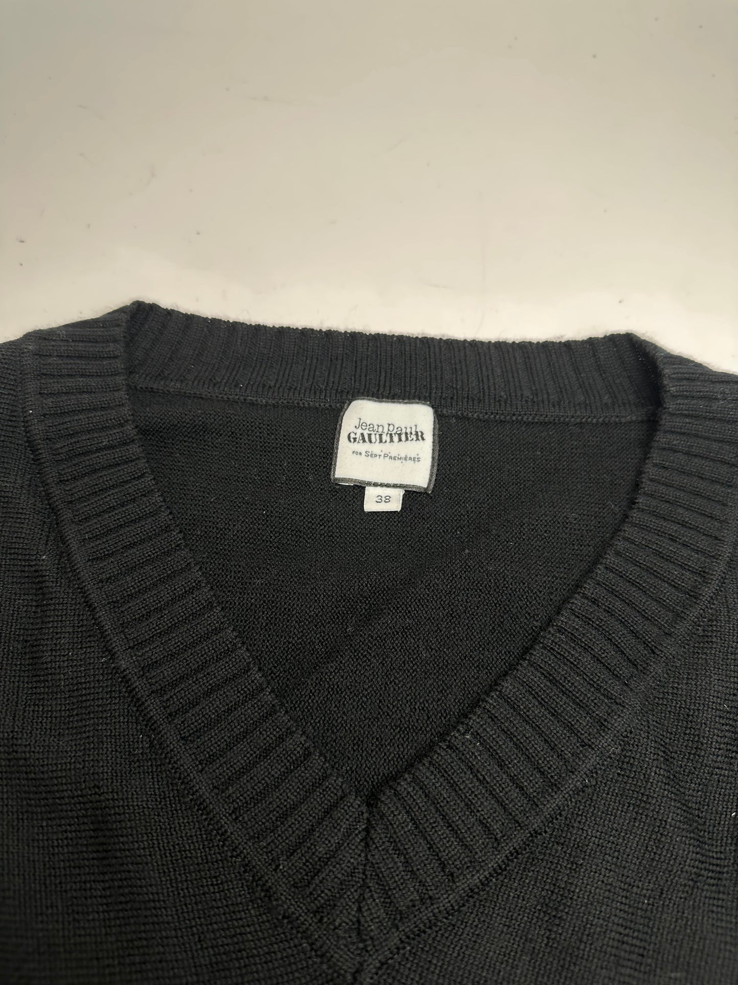 Vintage Jean Paul Gaultier V-Neck Wool Sweater Black 38/M