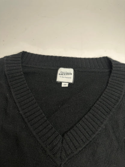 Vintage Jean Paul Gaultier V-Neck Wool Sweater Black 38/M