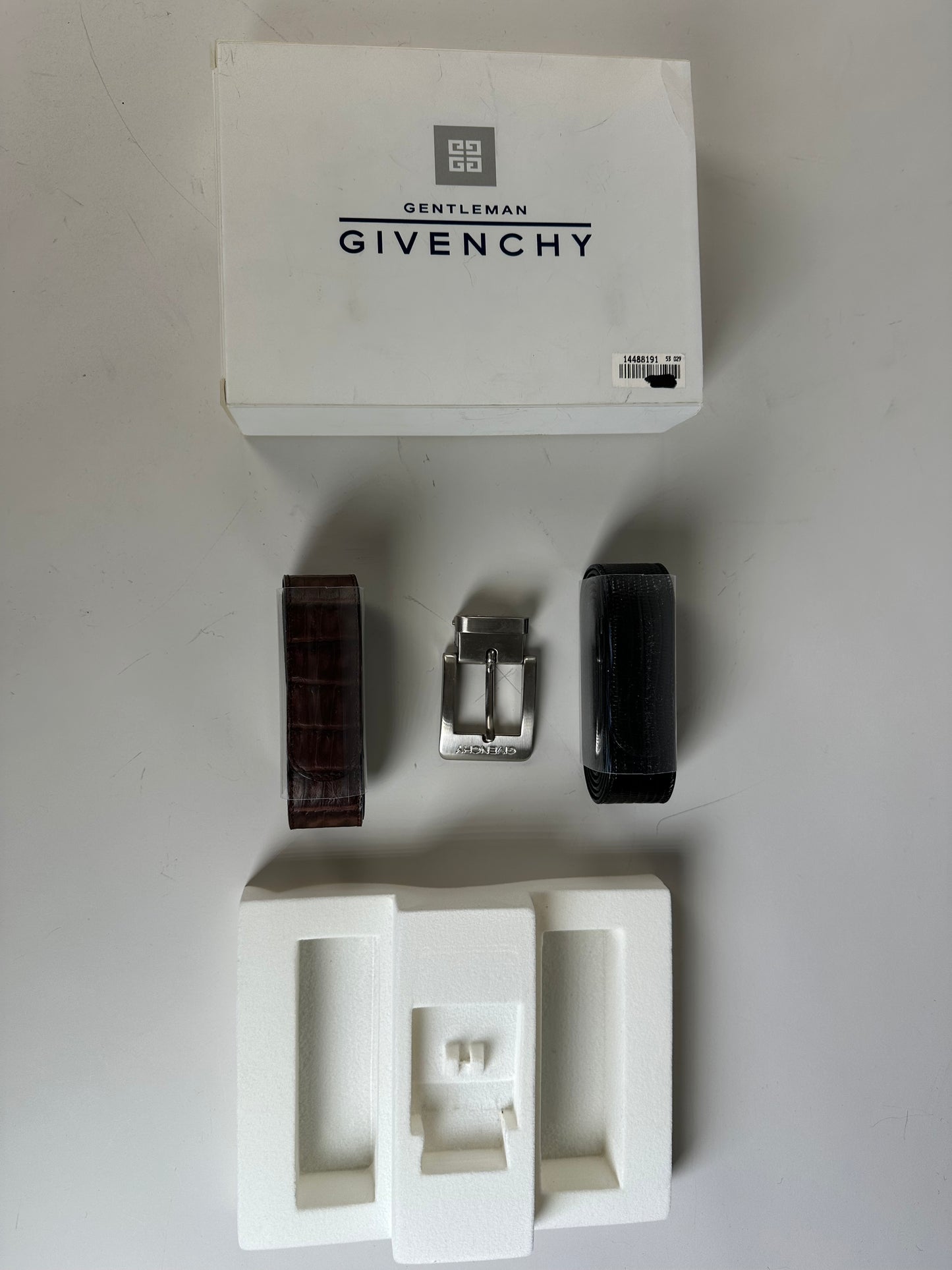 Vintage Givenchy Leather Belt Black Brown Silver Buckle