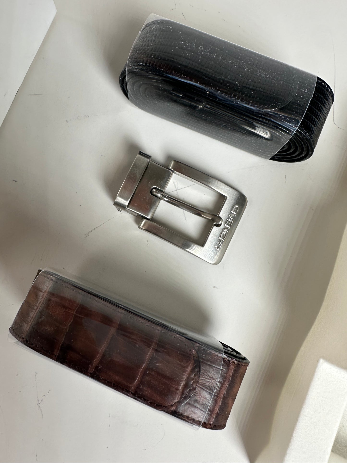 Vintage Givenchy Leather Belt Black Brown Silver Buckle