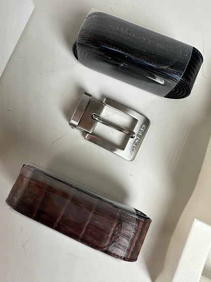 Vintage Givenchy Leather Belt Black Brown Silver Buckle