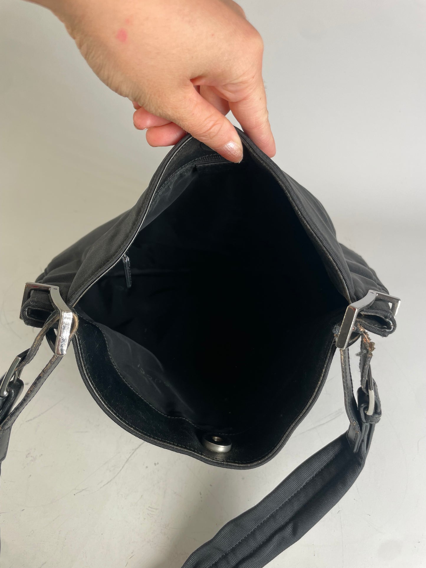 Vintage Gucci Nylon Shoulder Bag Black Silver