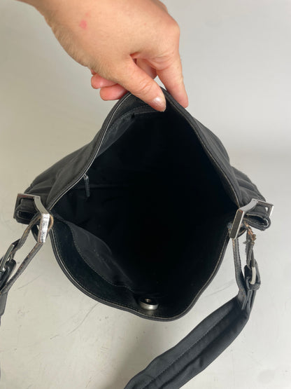 Vintage Gucci Nylon Shoulder Bag Black Silver