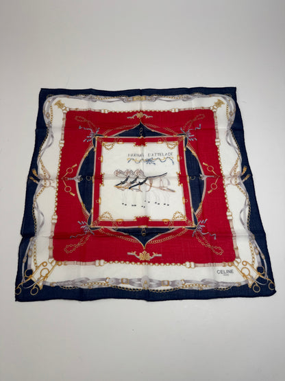 Vintage Celine Equistarian Scarf Navy White Red