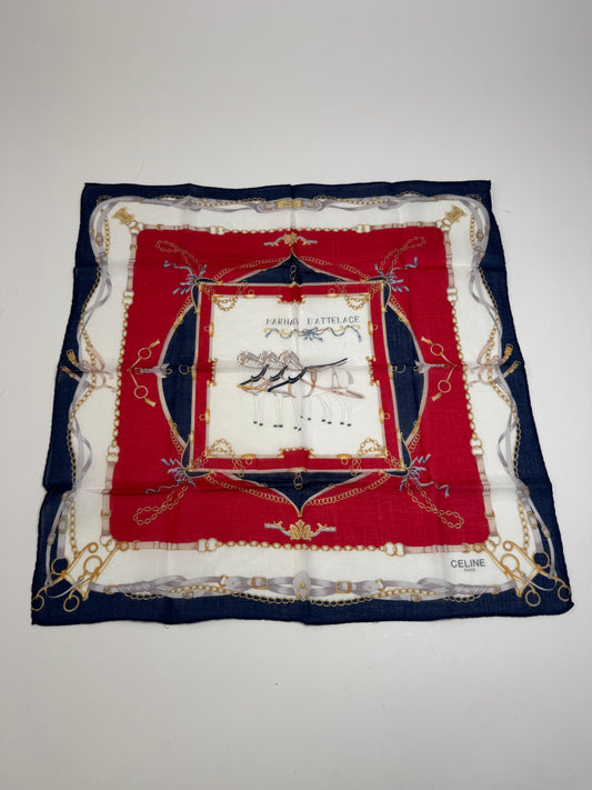 Vintage Celine Equistarian Scarf Navy White Red