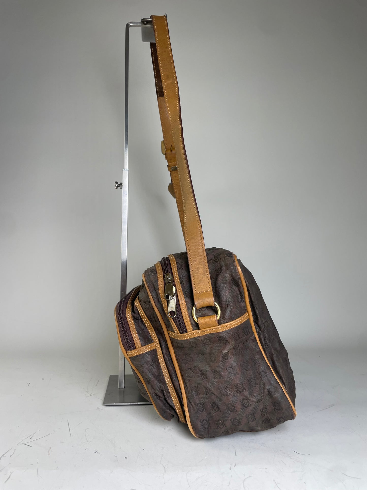 Vintage Loewe Monogram Canvas Shoulder Bag Brown Tan