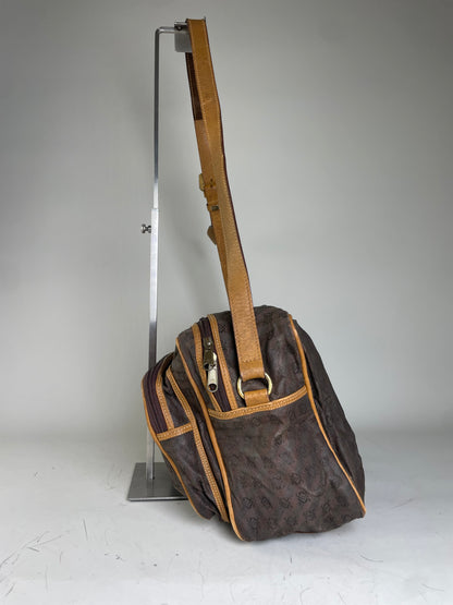 Vintage Loewe Monogram Canvas Shoulder Bag Brown Tan
