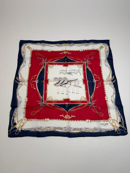 Vintage Celine Equistarian Scarf Navy White Red