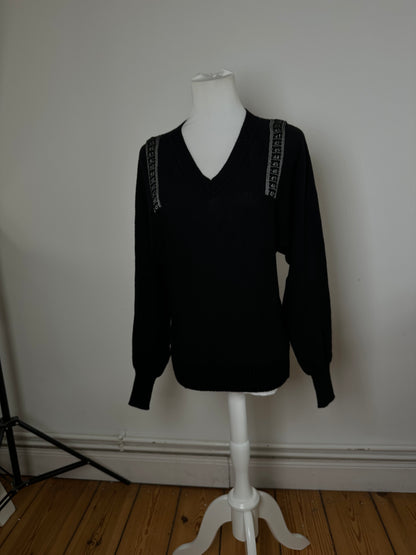 Vintage Jean Paul Gaultier V-Neck Wool Sweater Black 38/M