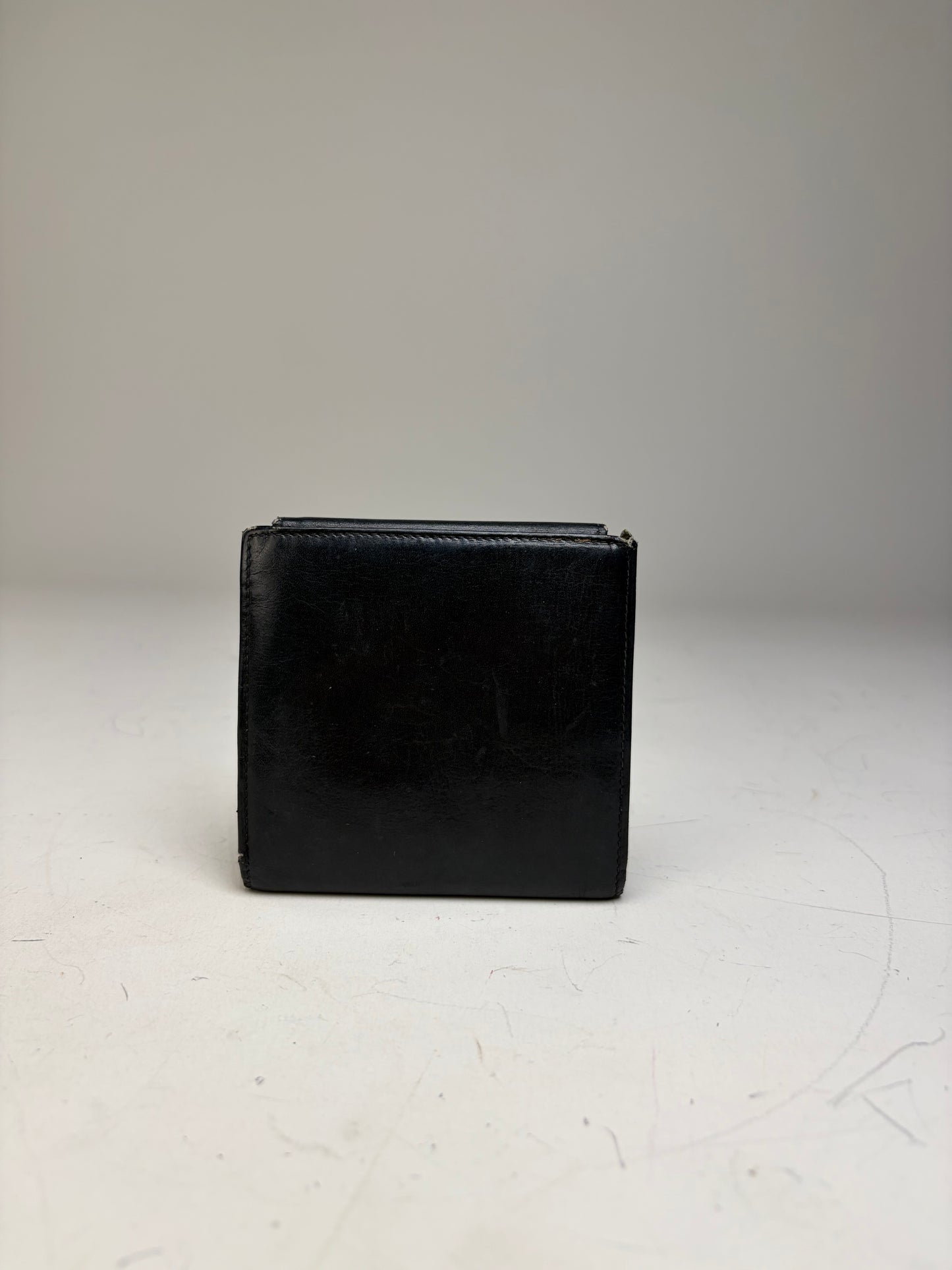 Vintage Celine Leather Wallet Black Gold Snap