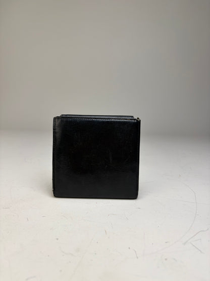 Vintage Celine Leather Wallet Black Gold Snap