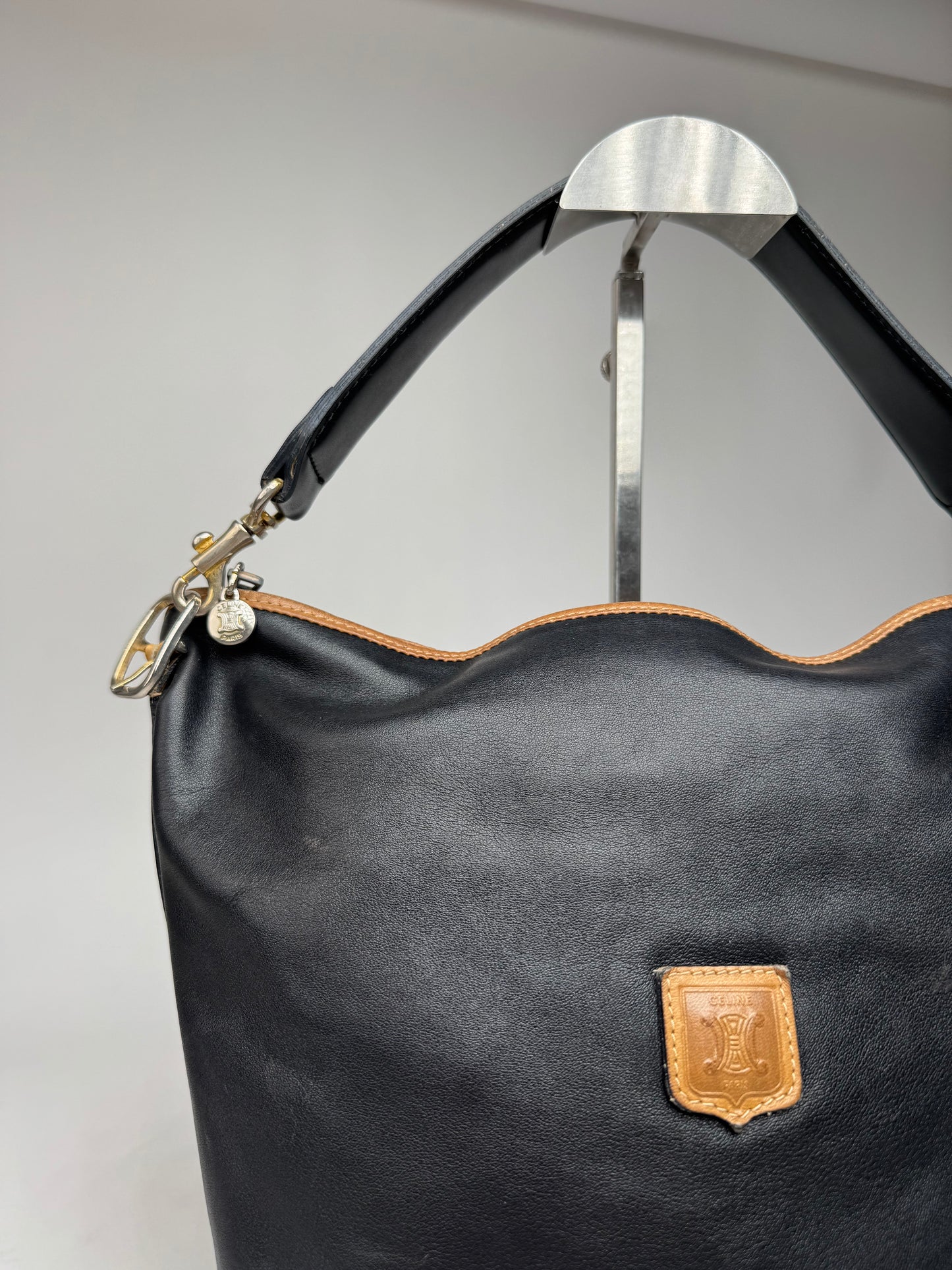 Vintage Celine Paris Sac Seau Leather Bag Black