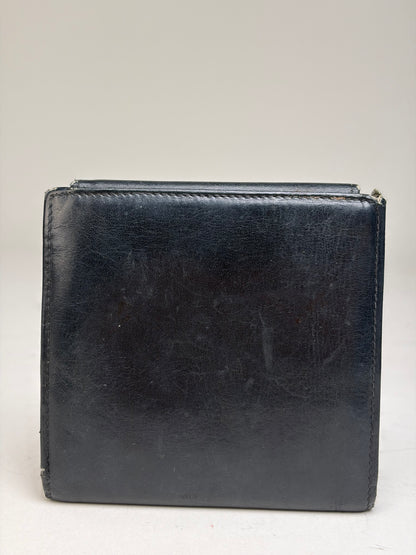 Vintage Celine Leather Wallet Black Gold Snap