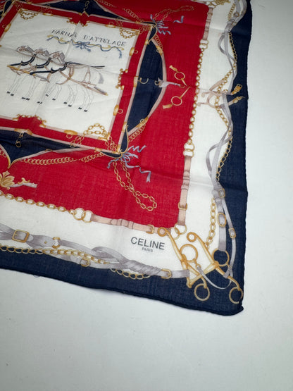 Vintage Celine Equistarian Scarf Navy White Red