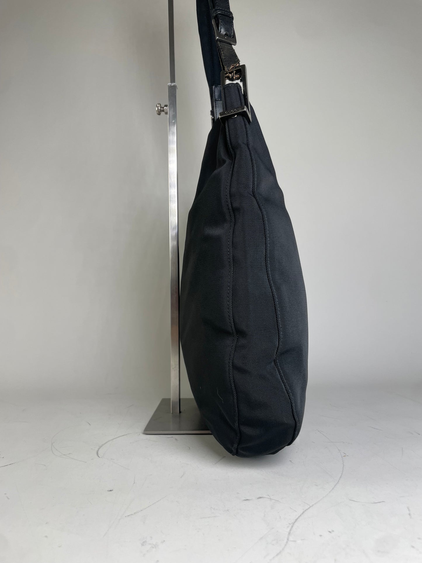 Vintage Gucci Nylon Shoulder Bag Black Silver