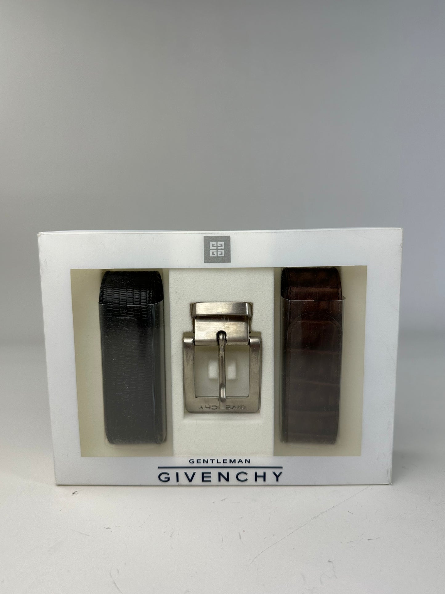 Vintage Givenchy Leather Belt Black Brown Silver Buckle