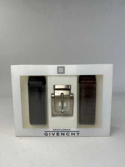 Vintage Givenchy Leather Belt Black Brown Silver Buckle