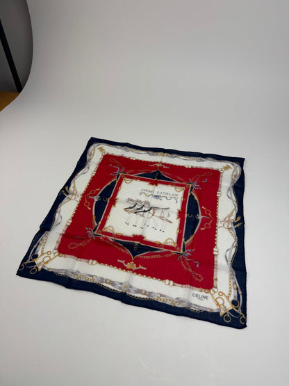 Vintage Celine Equistarian Scarf Navy White Red