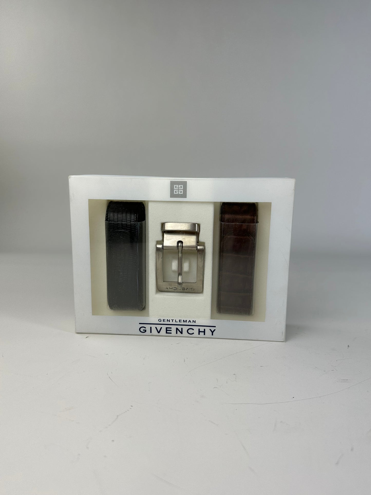 Vintage Givenchy Leather Belt Black Brown Silver Buckle