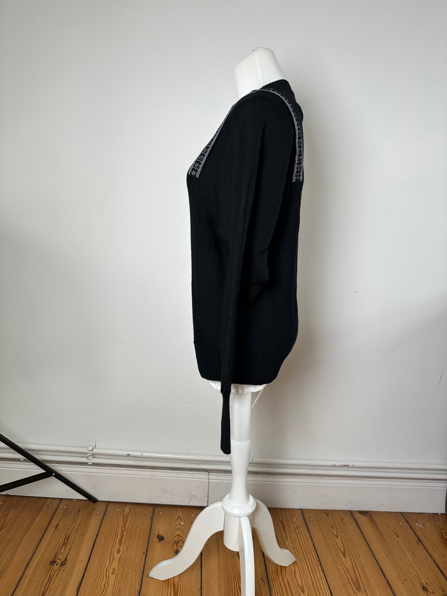 Vintage Jean Paul Gaultier V-Neck Wool Sweater Black 38/M