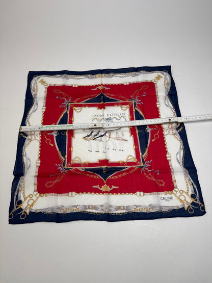 Vintage Celine Equistarian Scarf Navy White Red