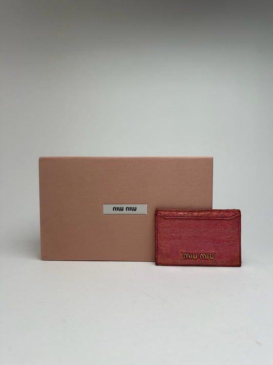 Porte-cartes vintage en cuir rose Miu Miu