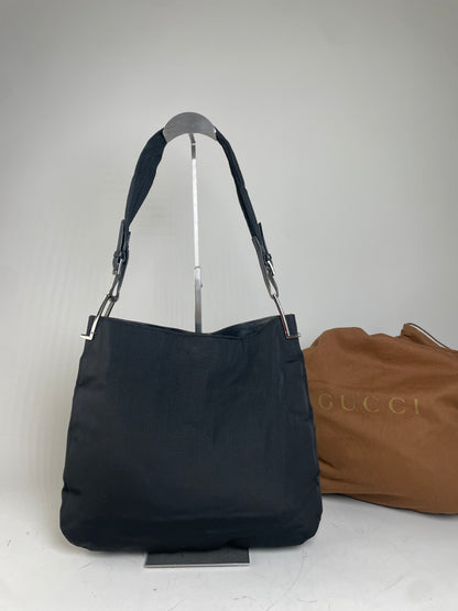 Vintage Gucci Nylon Shoulder Bag Black Silver
