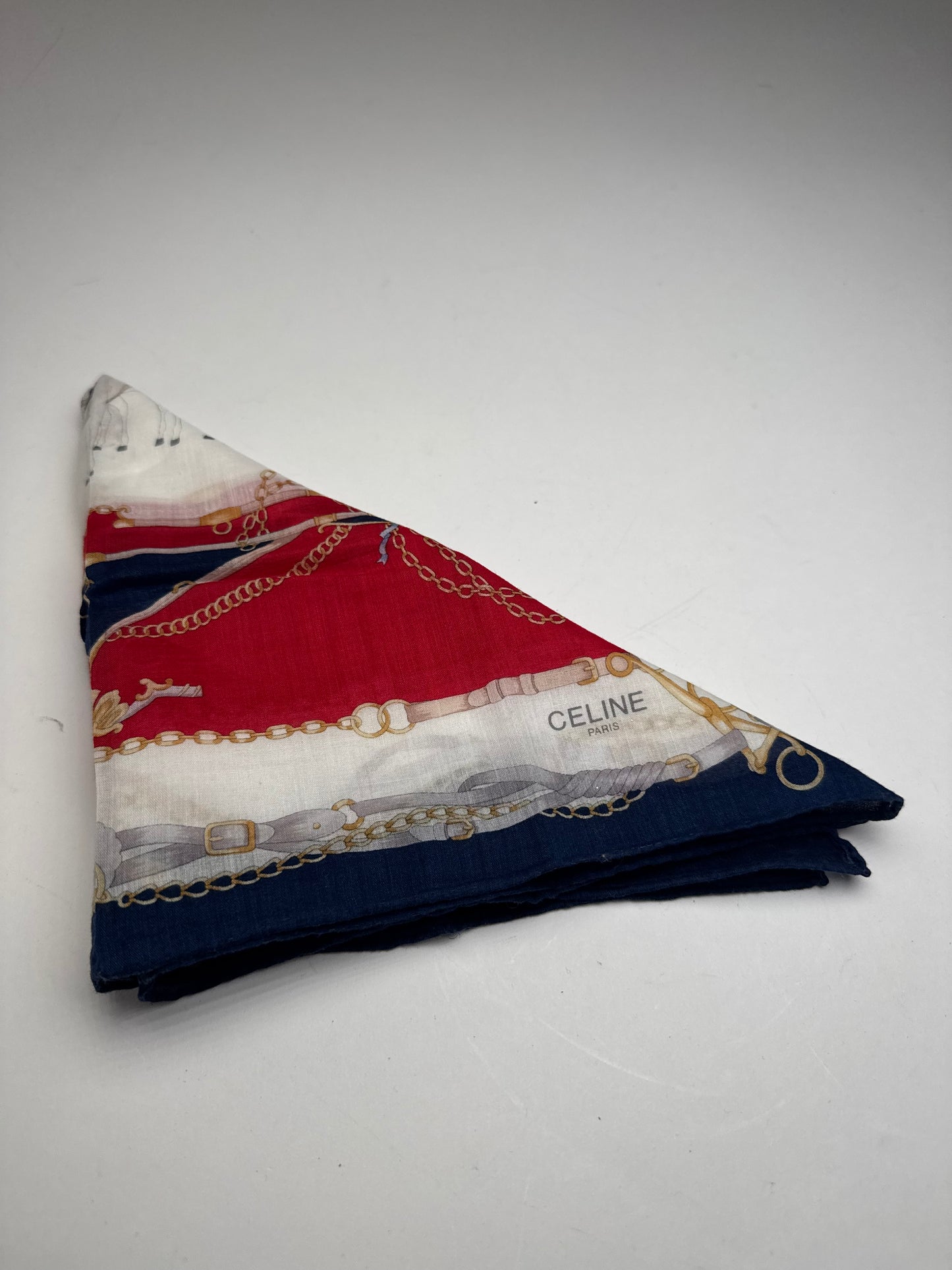 Vintage Celine Equistarian Scarf Navy White Red