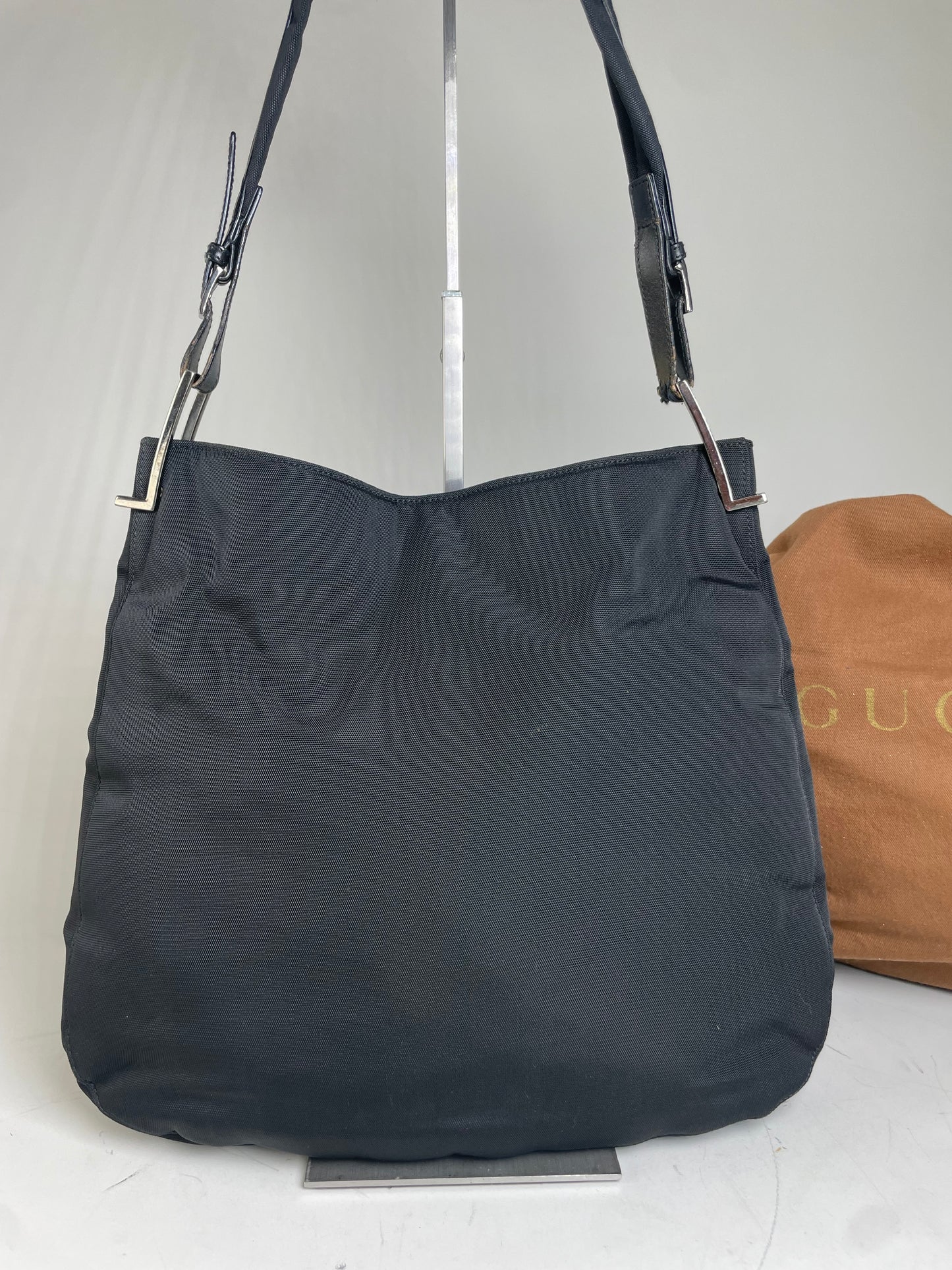 Vintage Gucci Nylon Shoulder Bag Black Silver