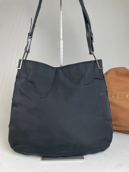 Vintage Gucci Nylon Shoulder Bag Black Silver