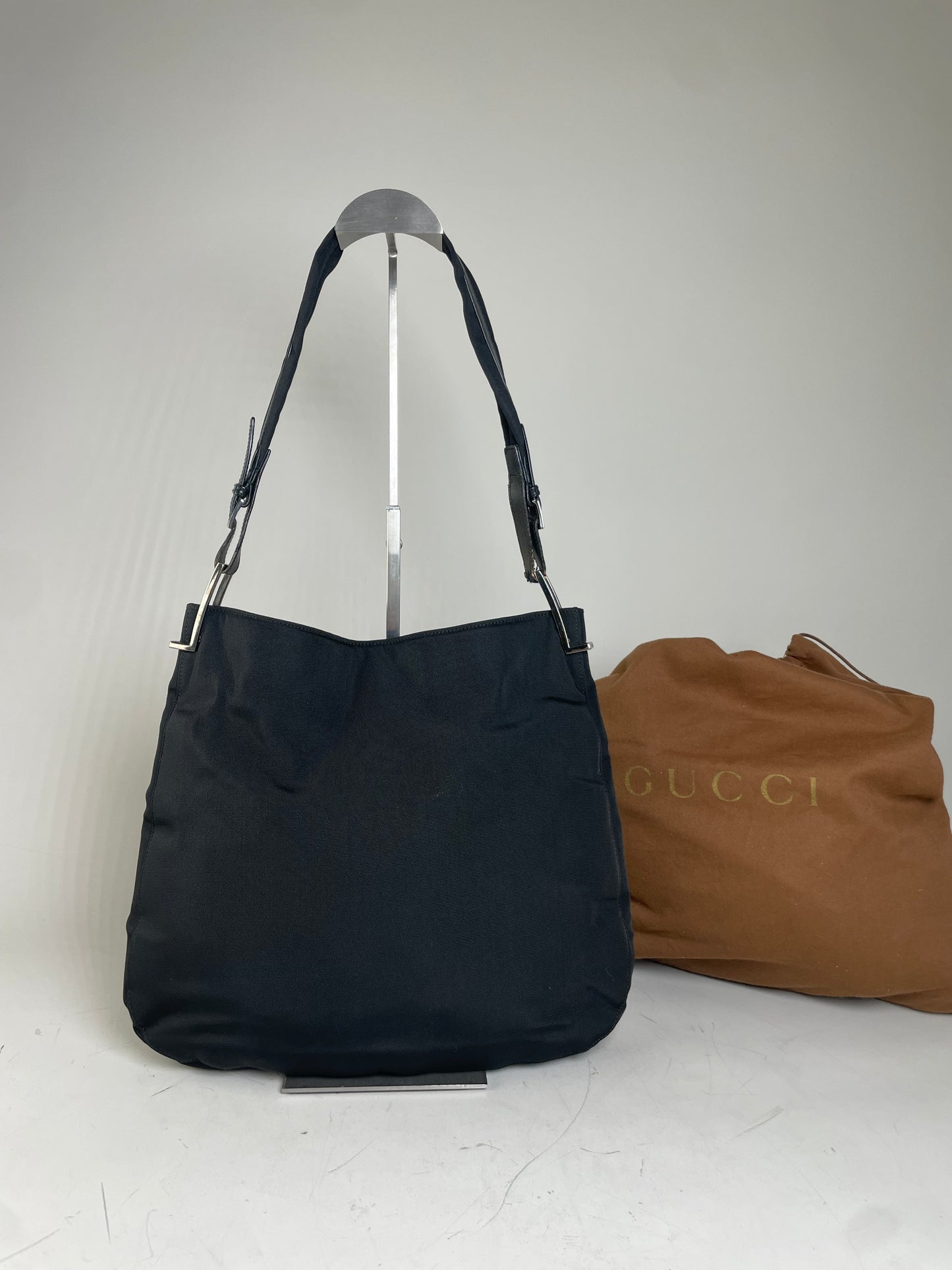 Vintage Gucci Nylon Shoulder Bag Black Silver