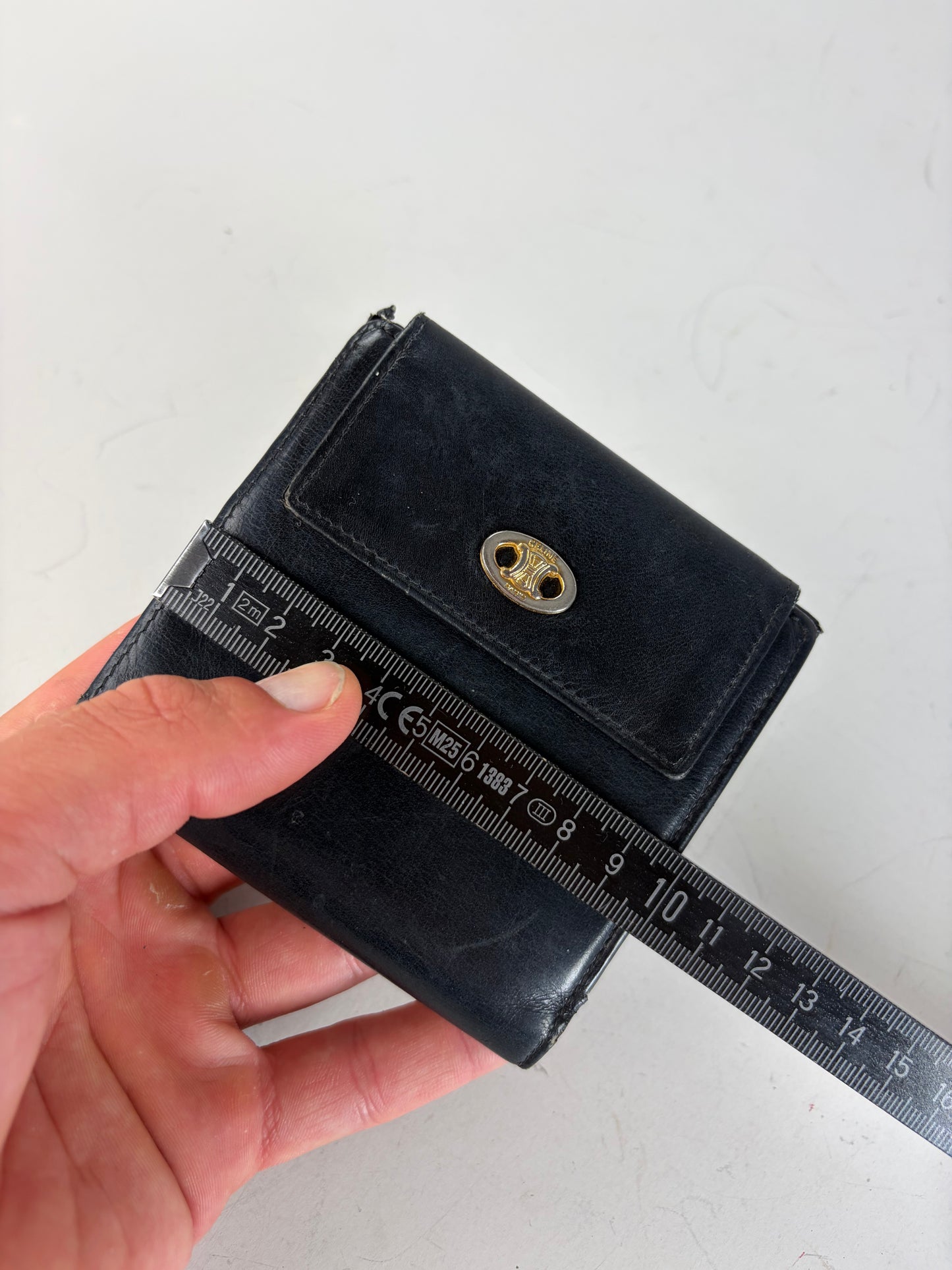 Vintage Celine Leather Wallet Black Gold Snap