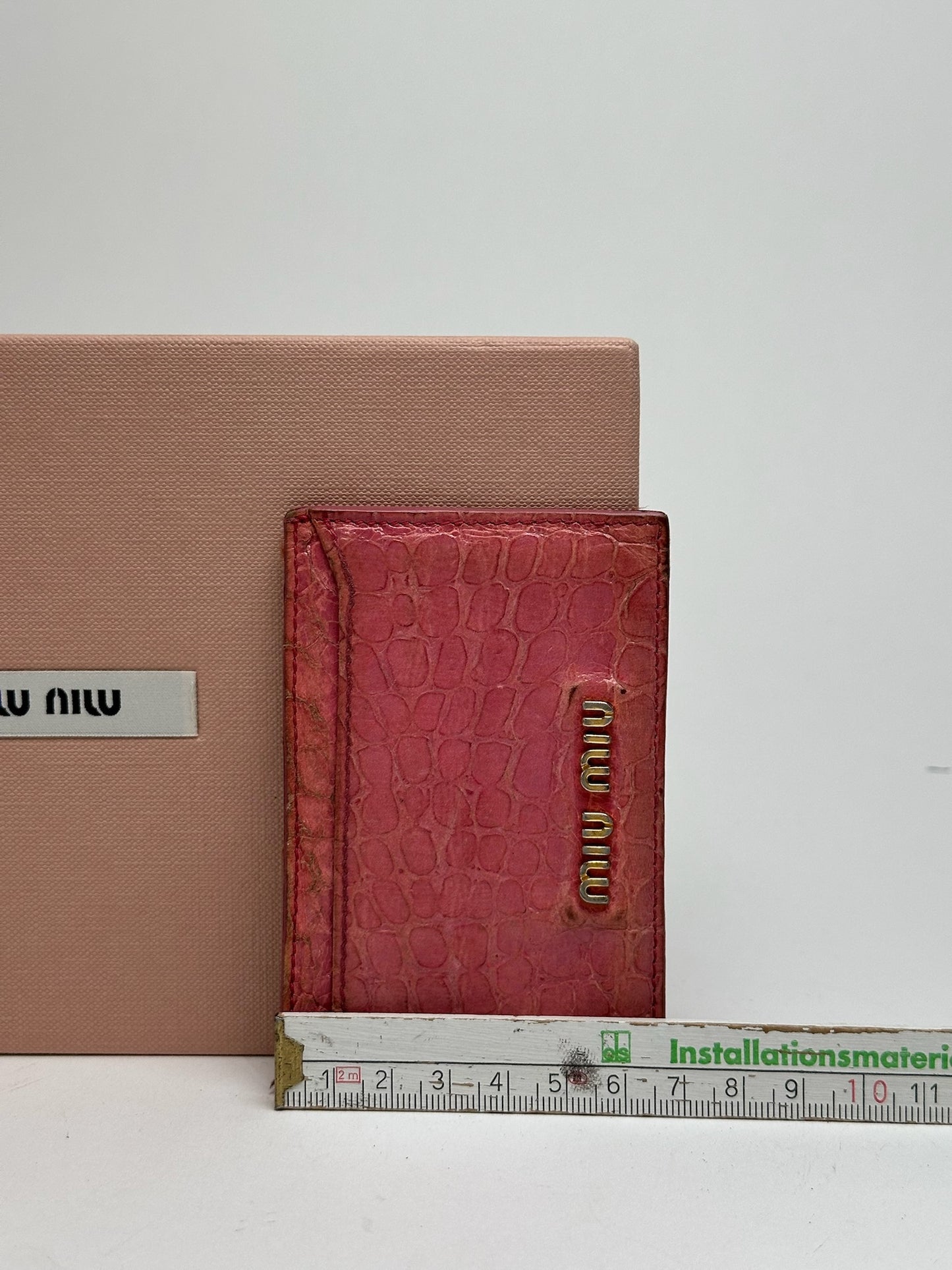 Porte-cartes vintage en cuir rose Miu Miu