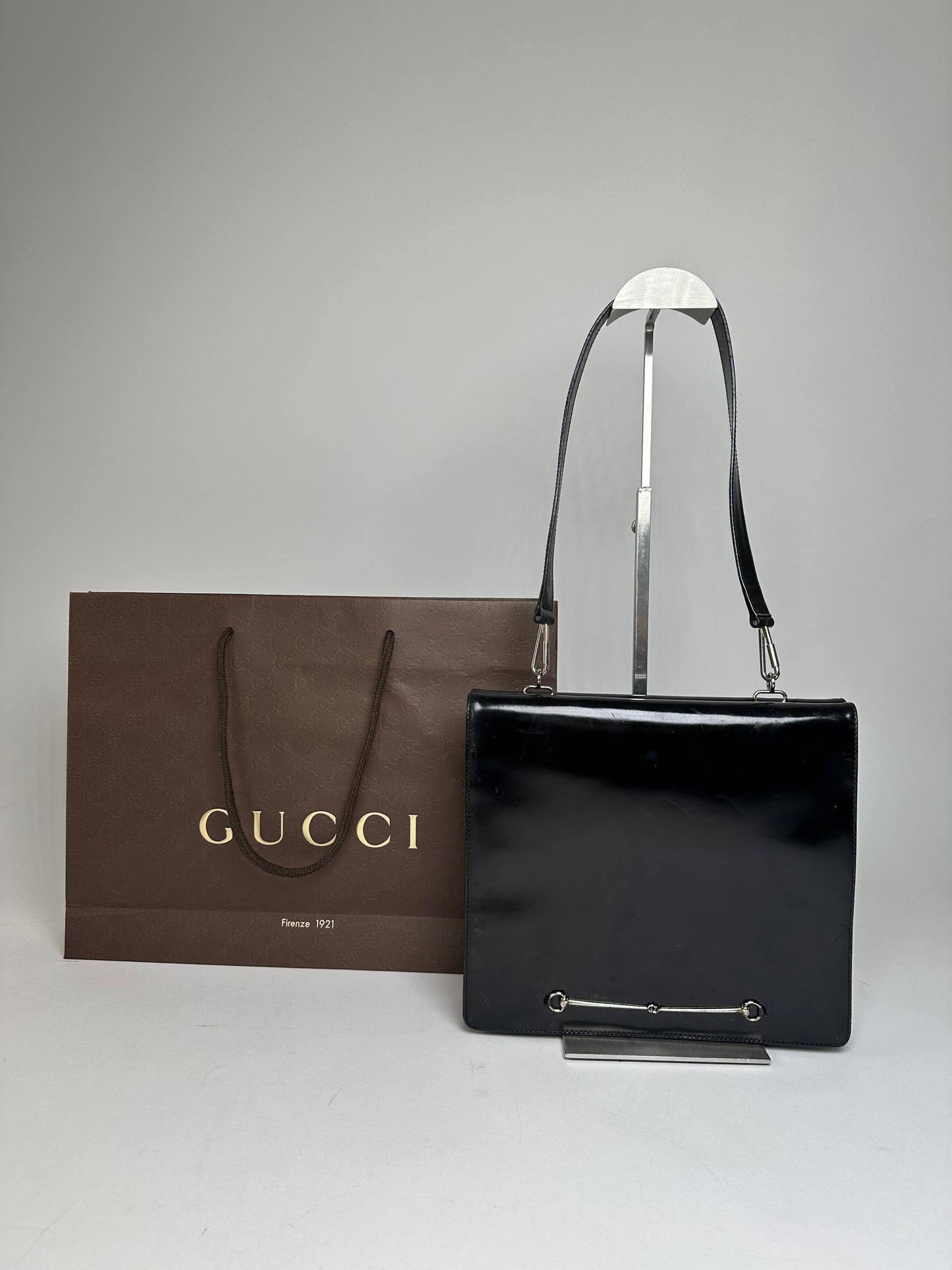Vintage Gucci Horsebit Patent Leather Bag Black