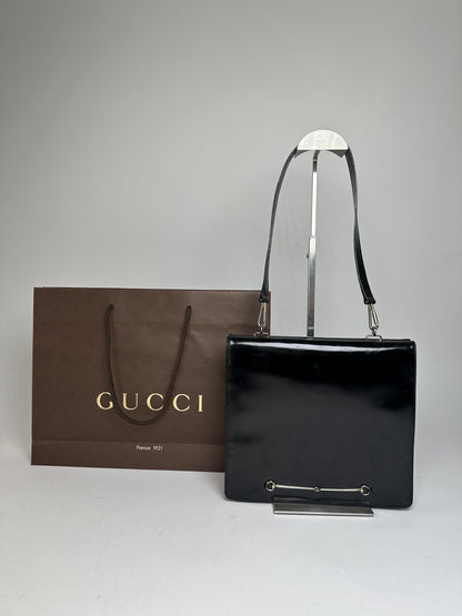 Vintage Gucci Horsebit Patent Leather Bag Black