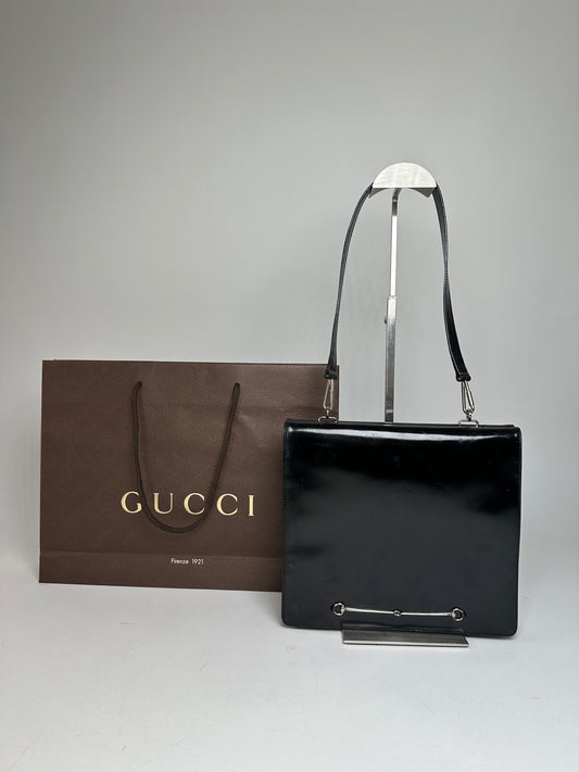 Vintage Gucci Horsebit Patent Leather Bag Black