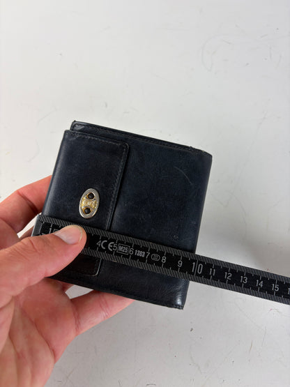 Vintage Celine Leather Wallet Black Gold Snap