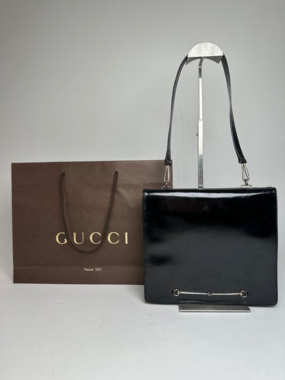 Vintage Gucci Horsebit Patent Leather Bag Black