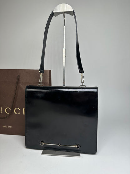 Vintage Gucci Horsebit Patent Leather Bag Black