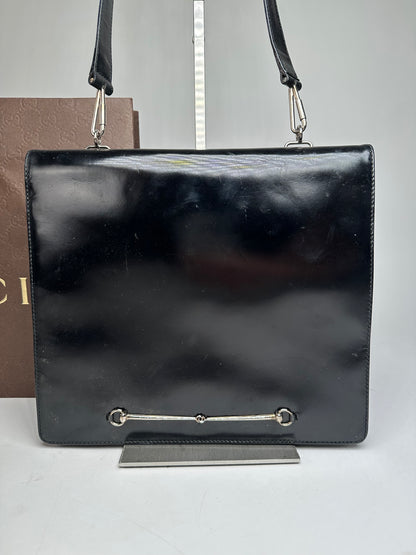 Vintage Gucci Horsebit Patent Leather Bag Black