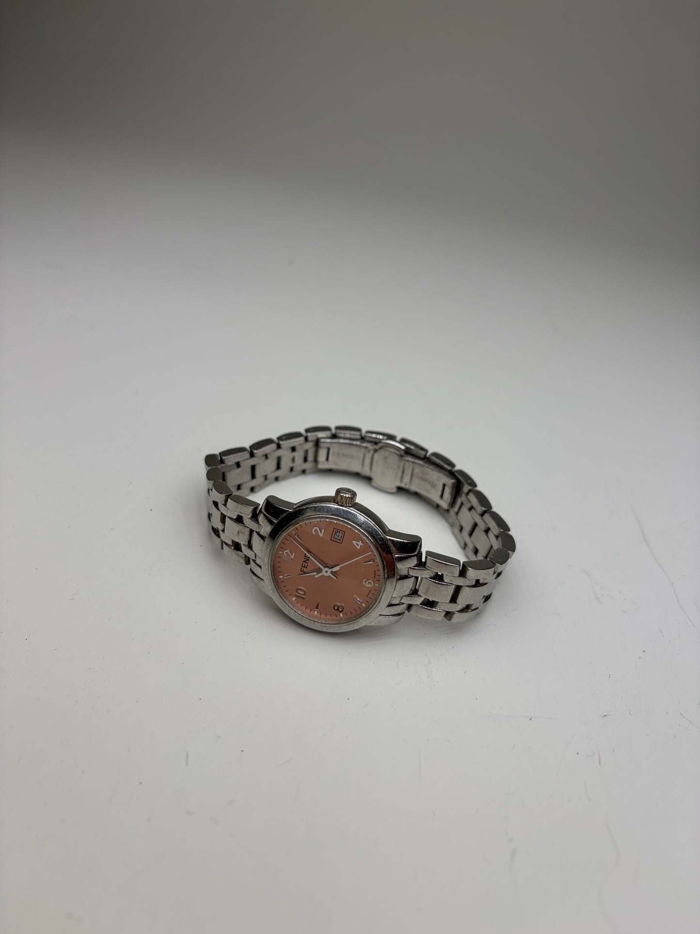 Vintage Fendi Stainless Steel Bracelet Watch Pink Dial Silver