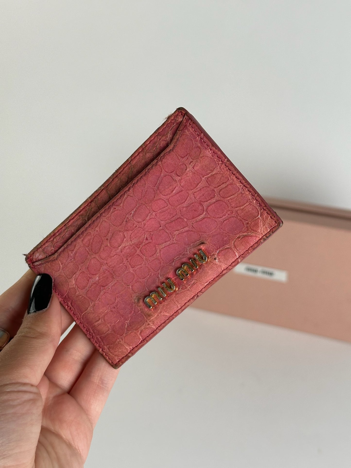Porte-cartes vintage en cuir rose Miu Miu