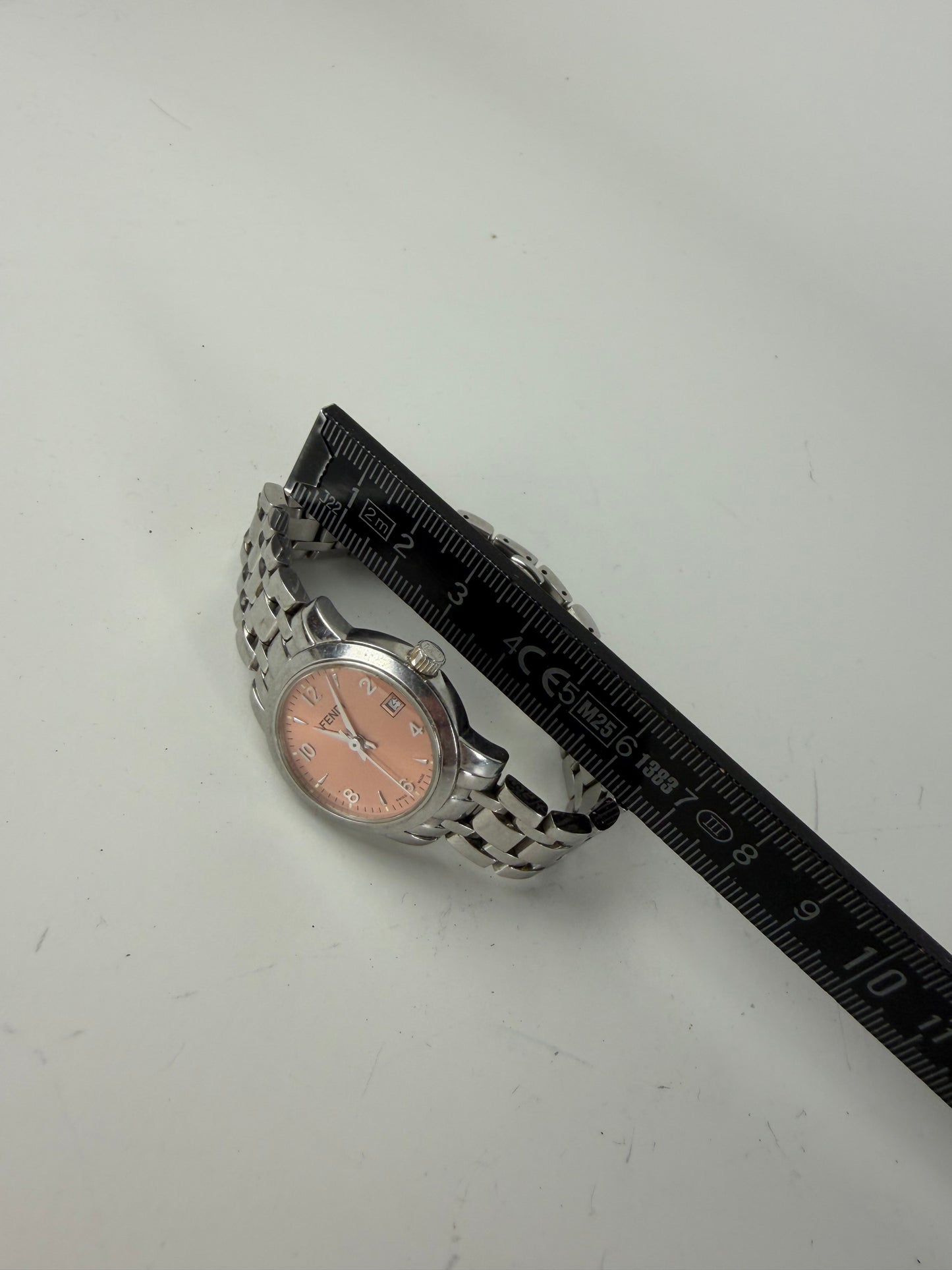 Vintage Fendi Stainless Steel Bracelet Watch Pink Dial Silver