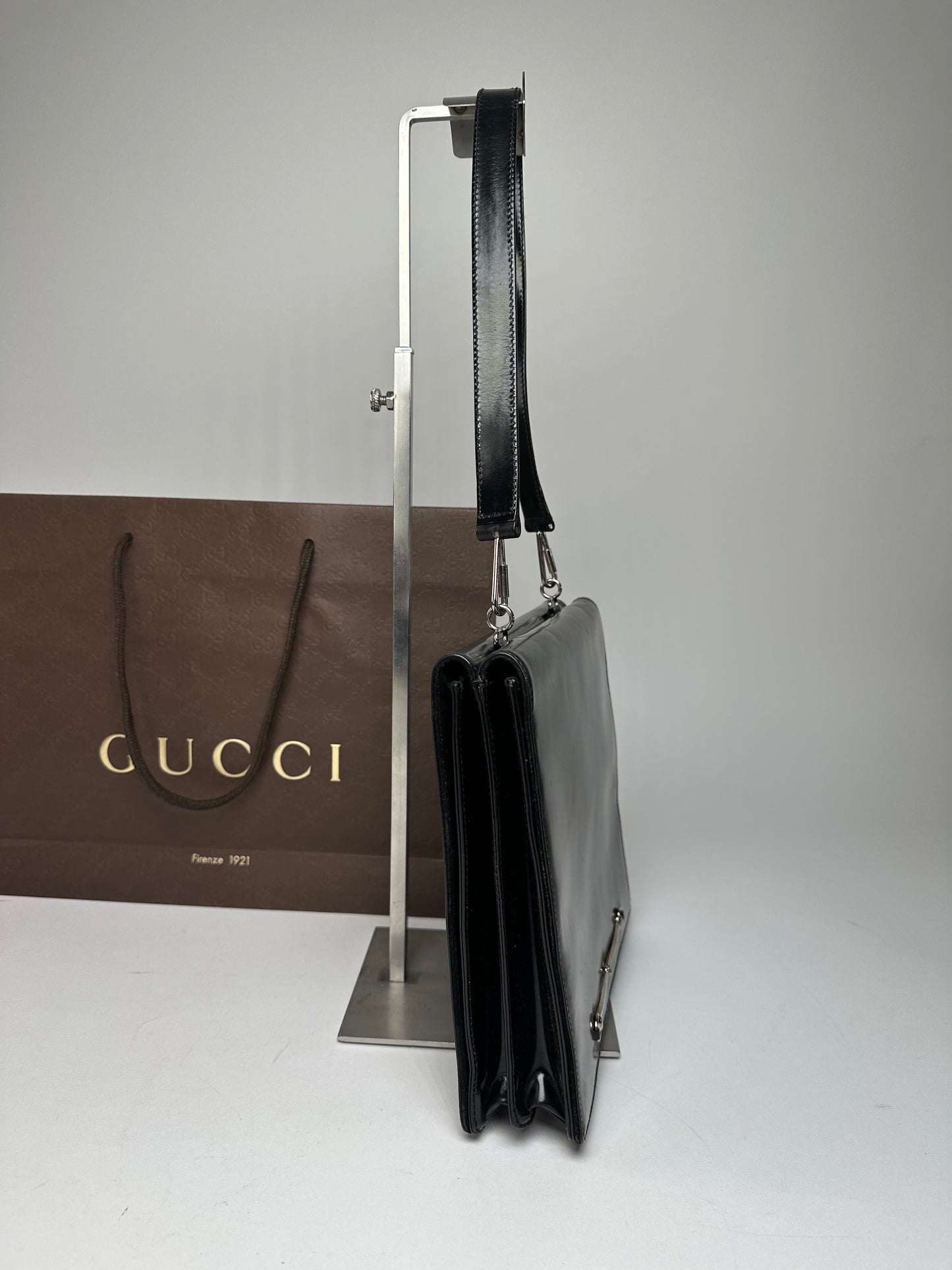Vintage Gucci Horsebit Patent Leather Bag Black