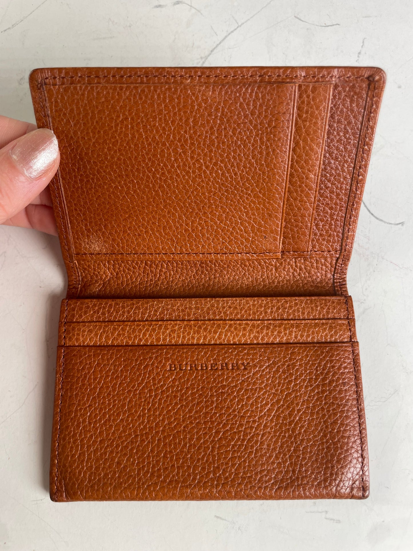 Vintage Burberry Textured Leather Card Holder Brown