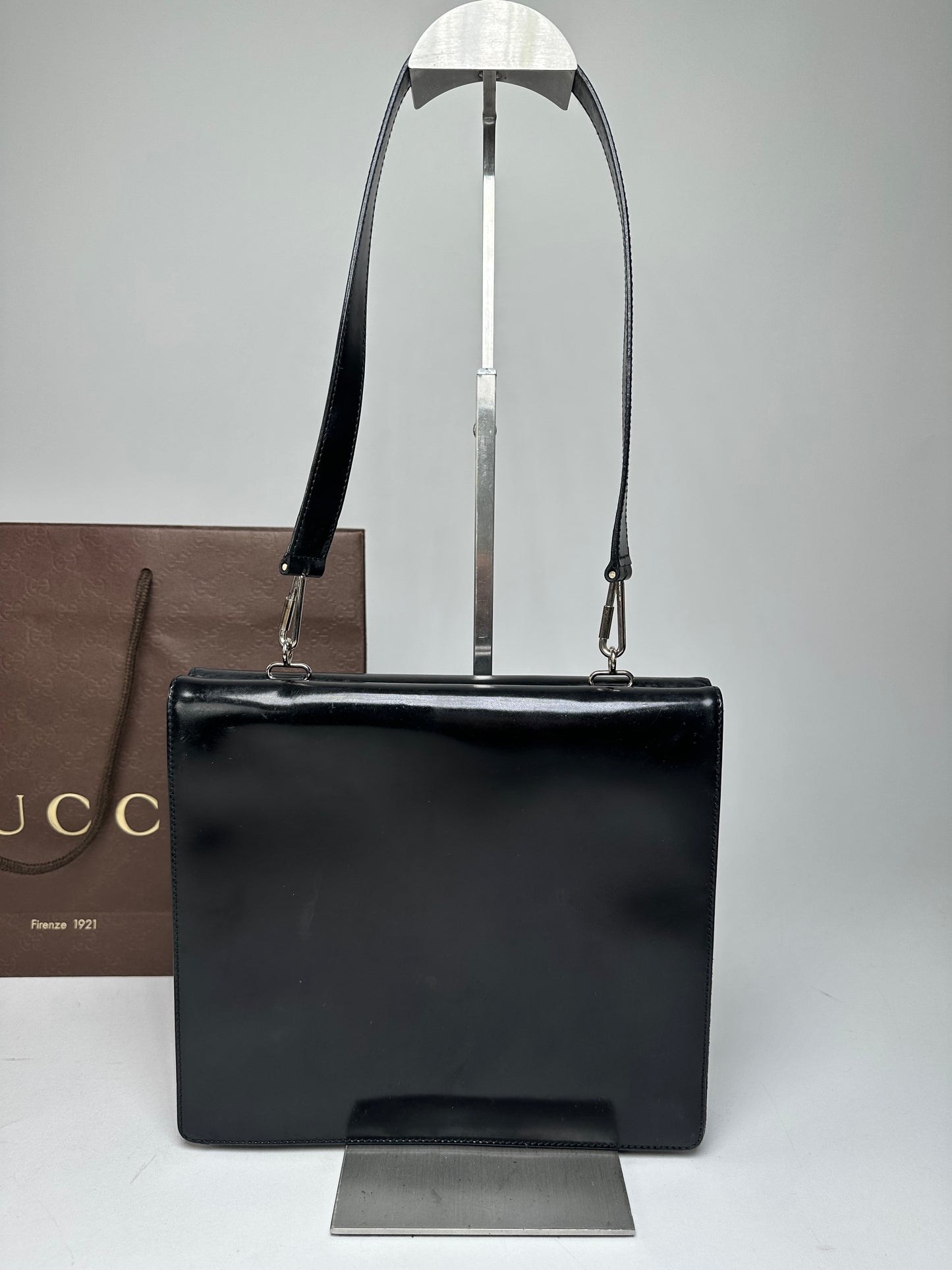 Vintage Gucci Horsebit Patent Leather Bag Black