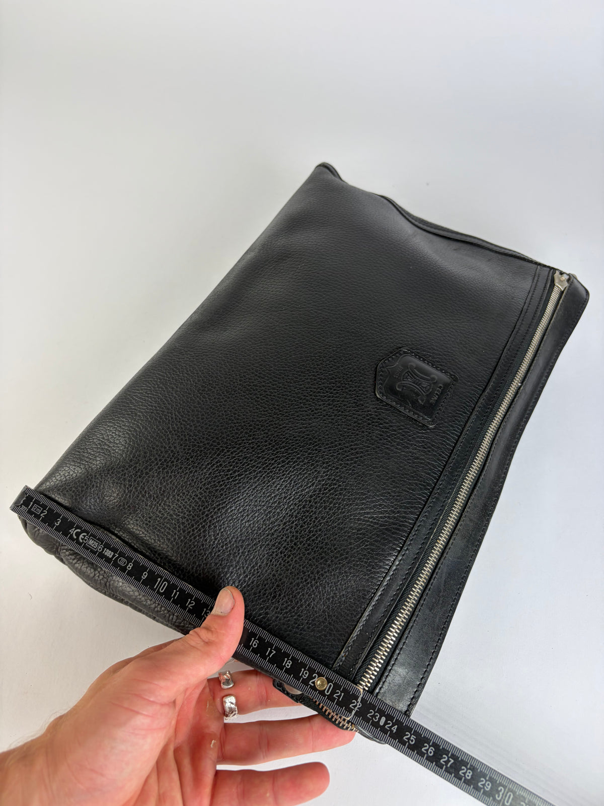 Vintage Celine Smooth Leather Pouch Black Silver
