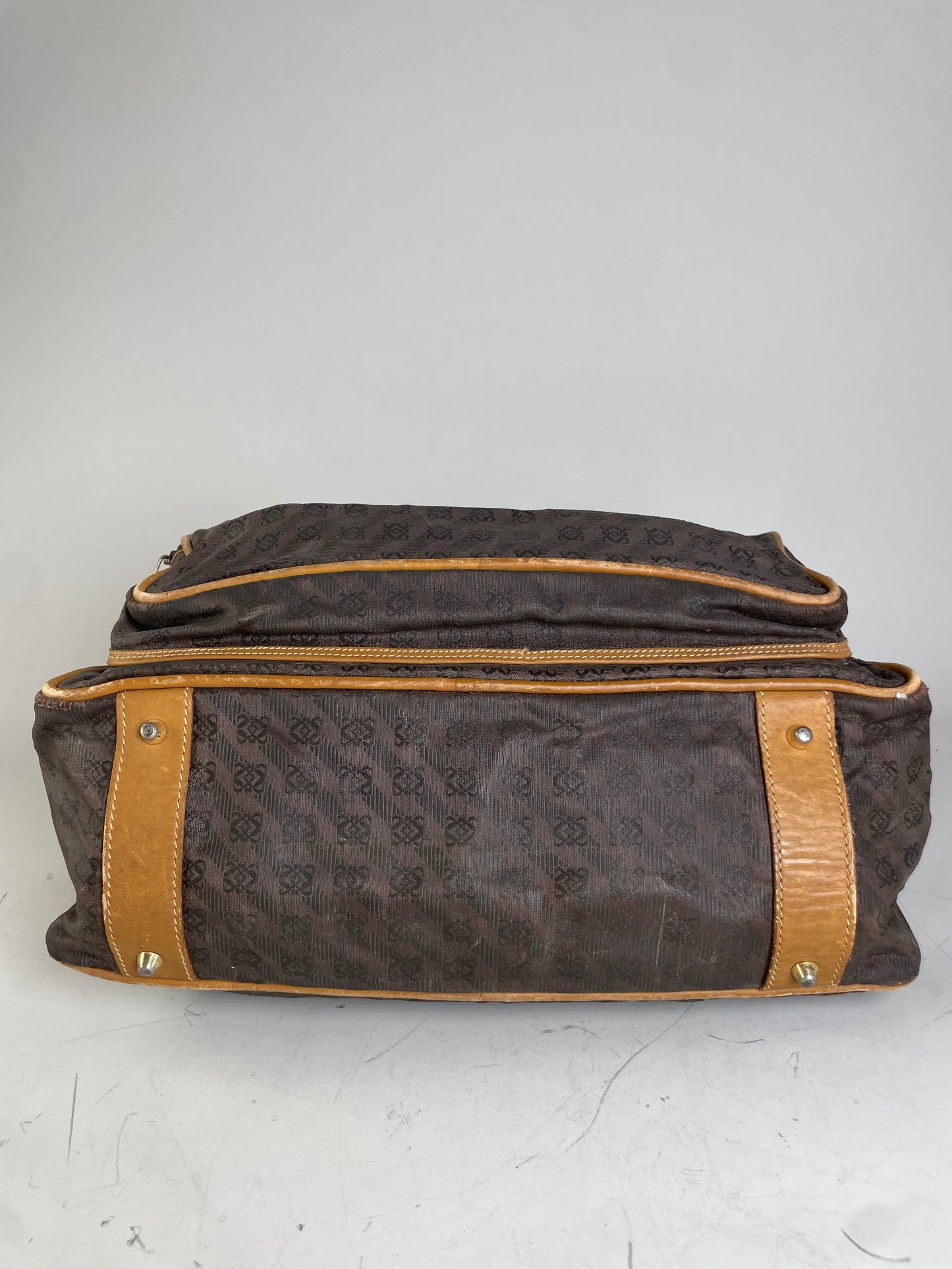 Vintage Loewe Monogram Canvas Shoulder Bag Brown Tan
