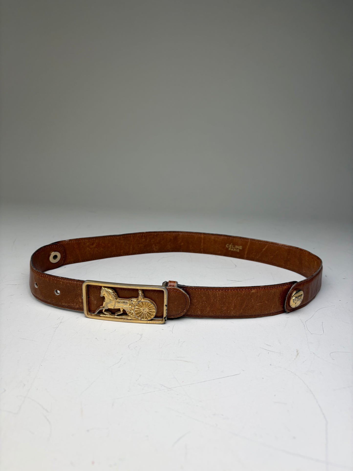 Vintage Celine Leather Belt Brown Gold Buckle